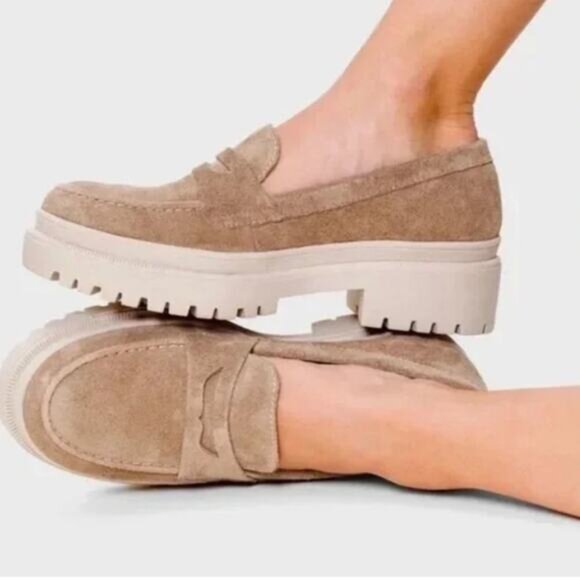 Portland Leather Patina Zoe Chunky Platform Loafer Tan Suede - Picture 2 of 7